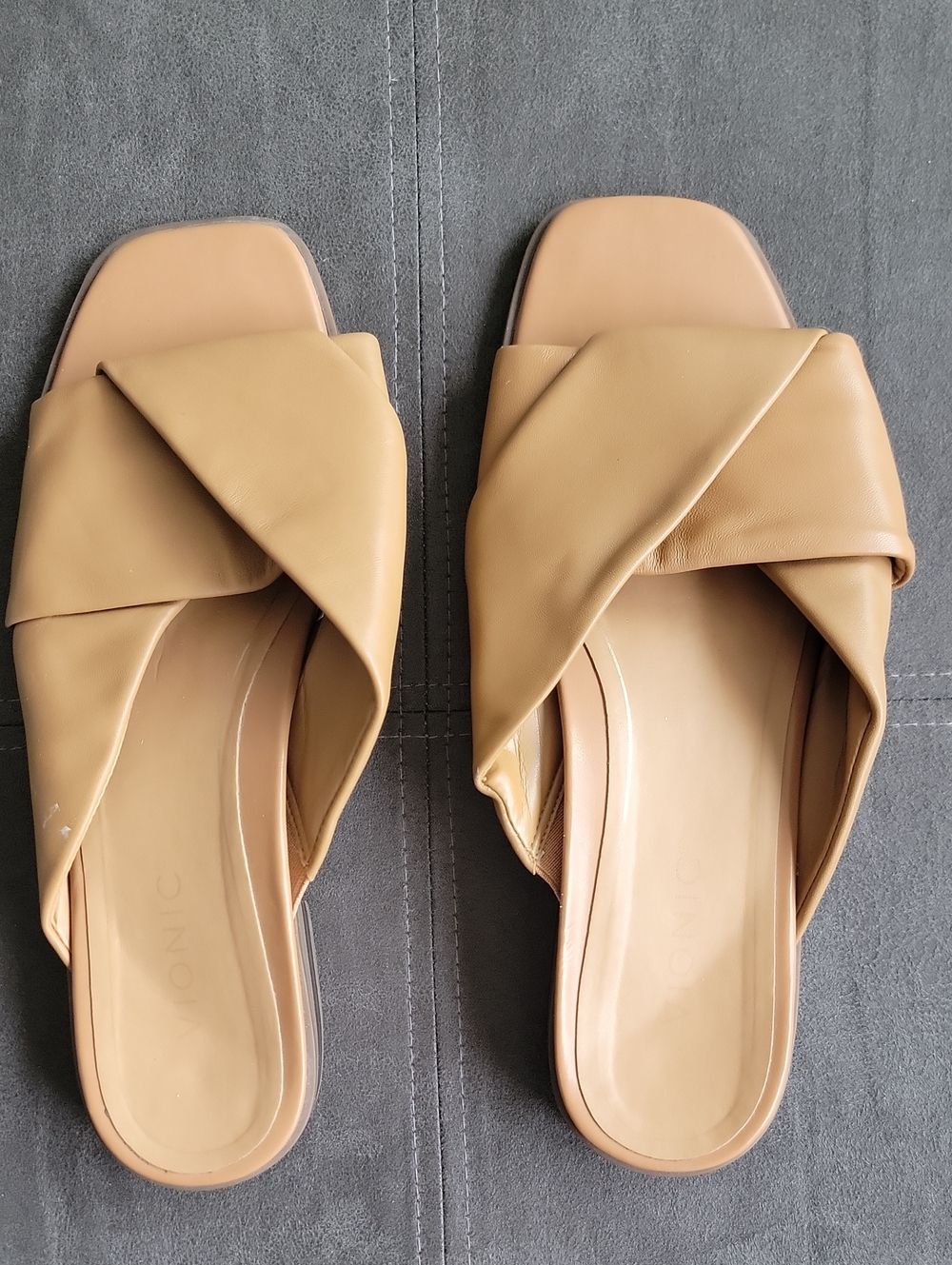 Vionic Tan Slide Sandals with Twisted Strap - Women's Casual Slip-Ons